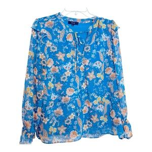 Eclair Chic Floral Blue Blouse for Women Size Medium